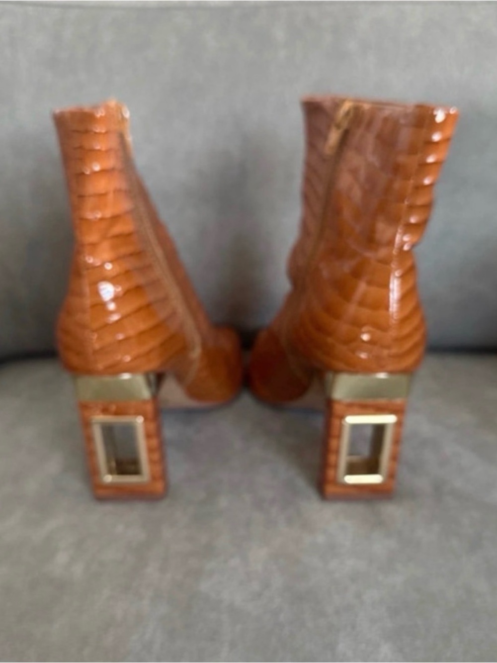 Katy Perry Collections Croc-Embossed Chestnut Square-Toe Ankle Boots - Picture 3 of 3